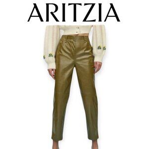 Aritzia Wilfred Le Fou Funk Pant Glossy vinyl pants in avocado green in size 4